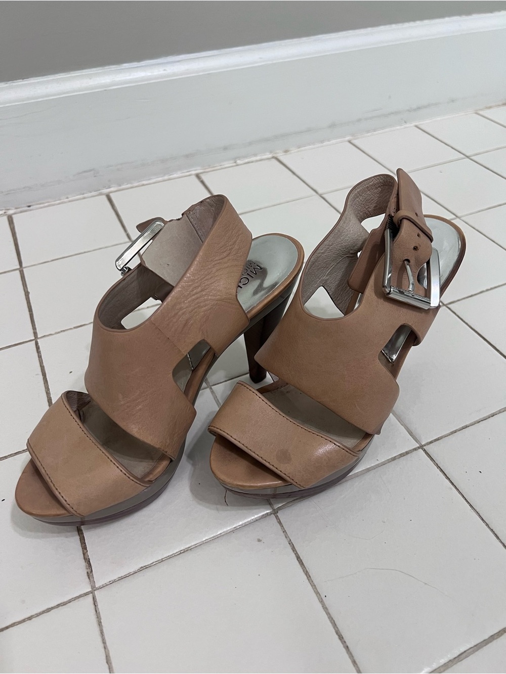 MICHAEL Michael Kors Taupe Leather Cutout High Heel Sandals